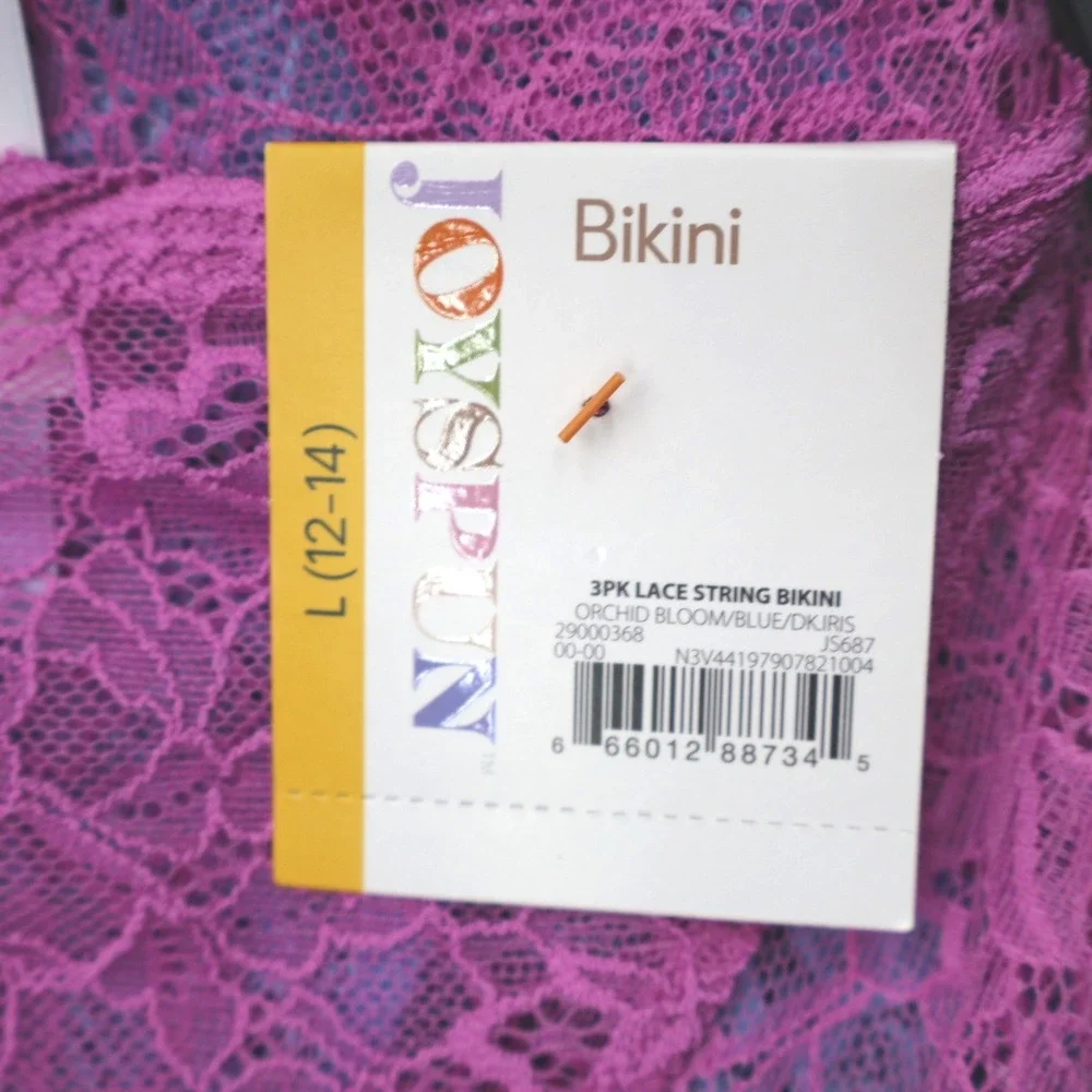 Joyspun Bikini Panties Womens L 12-14 Multi NEW 3PK Lace String Floral Scallop